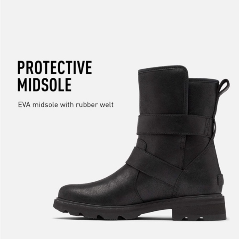 Sorel Lennox Waterproof Combat Moto Boots Cozy Shearling Fur Lined Size 9 Black - Picture 4 of 16